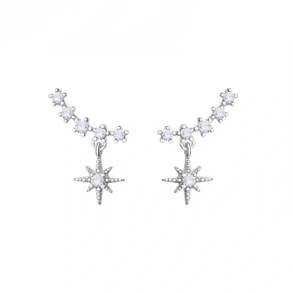 925 Silver Post CZ Diamond Six-Pointed Star Stud Earrings for Women - Picture 3 of 4